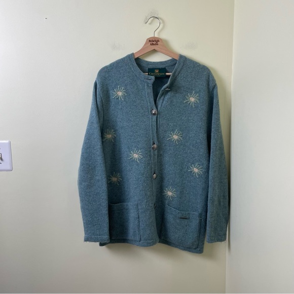 Vintage Austrian 100% Wool Embroidered Flower Cardigan Sweater SZ 8 - Picture 11 of 12